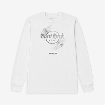 Hard Rock Vinyl Logo Unisex Longsleeve Tee in White